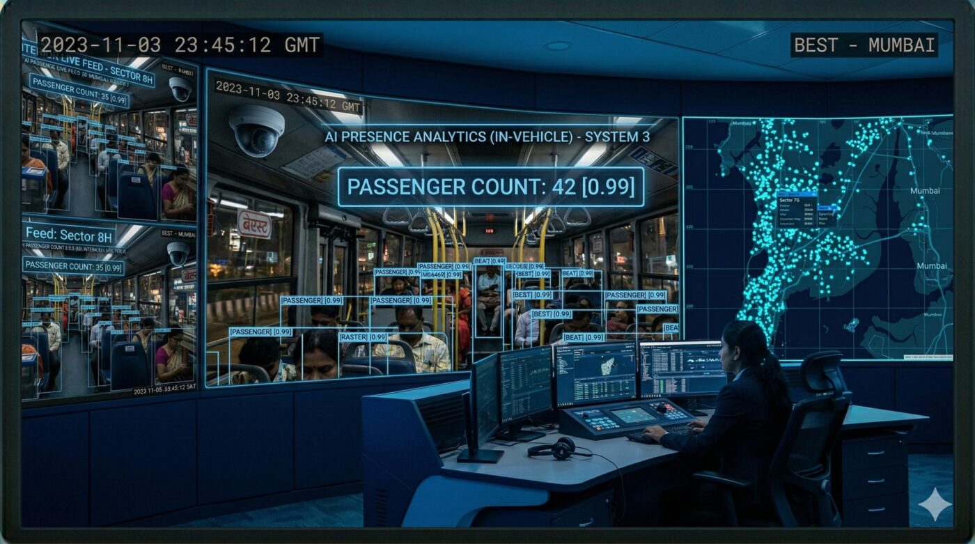 Central command centre monitoring bus fleet with AI analytics